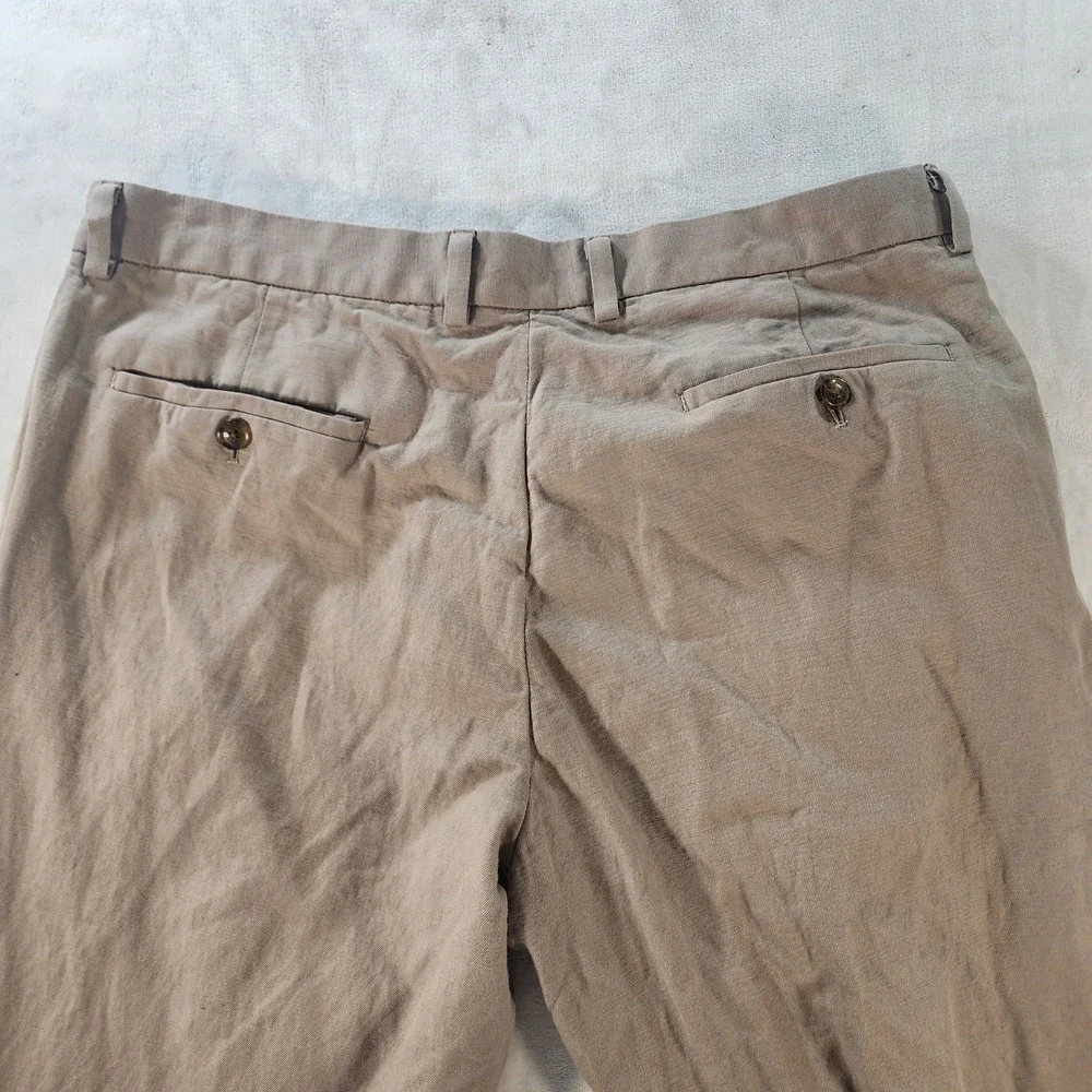Brooks Brothers Mens 35x30 Regular Fit Cotton Linen Chino Pants Khaki Tan Brown